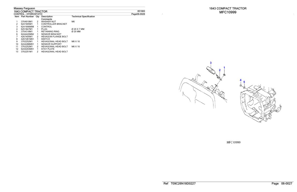 Massey Ferguson 1643 Compact Tractor Parts Catalog 651900 1