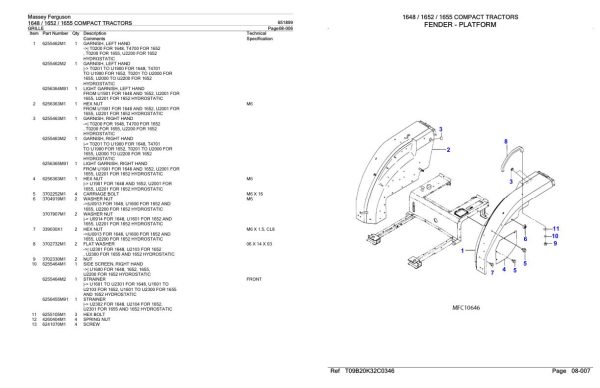 Massey Ferguson 1648 1652 1655 Compact Tractor Parts Catalog 651899 2