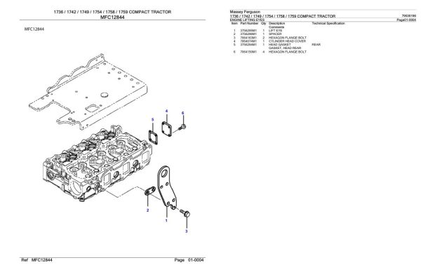 Massey Ferguson 1736 1742 1749 1754 1758 1759 Compact Tractor Parts Catalog 79036196 2
