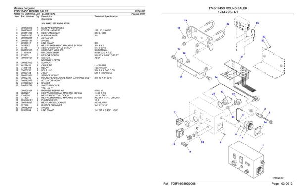 Massey Ferguson 1745 1745D Round Baler Parts Catalog 00724391 1