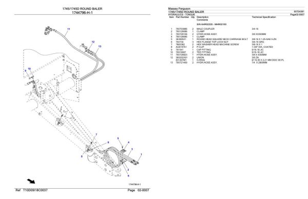 Massey Ferguson 1745 1745D Round Baler Parts Catalog 00724391 2