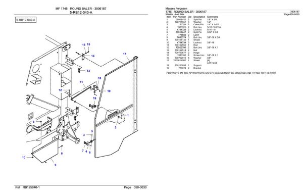 Massey Ferguson 1745 Round Baler Parts Catalog 3906187 2