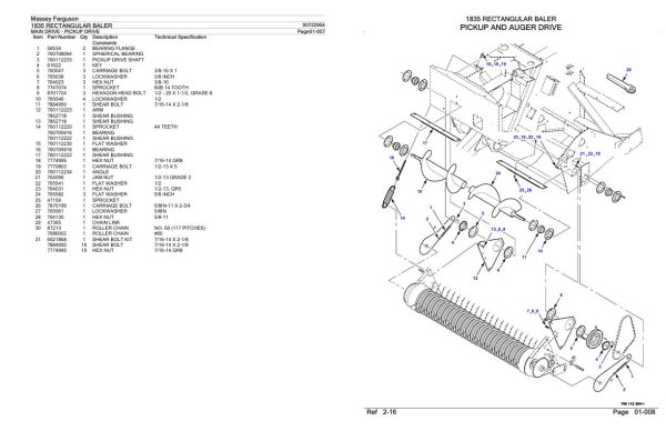 Massey Ferguson 1835 Rectangular Baler Parts Catalog 00722954 1