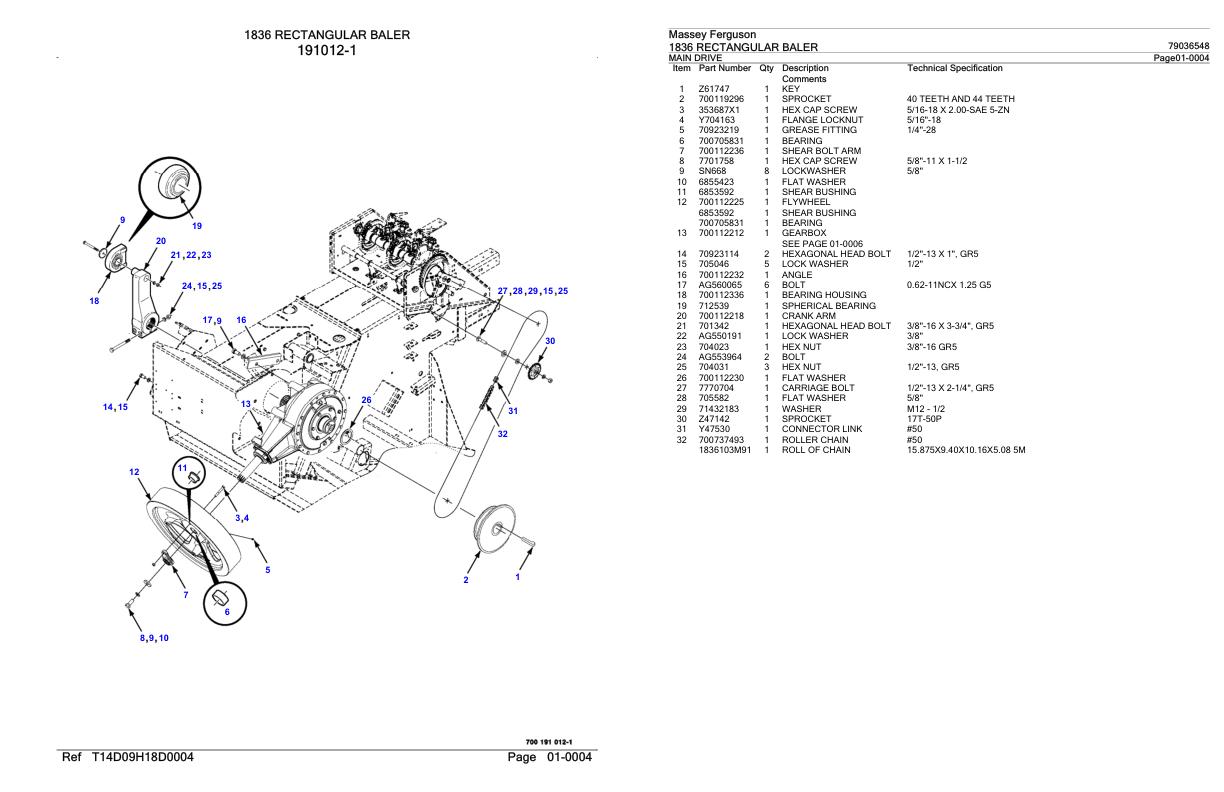 Massey Ferguson 1836 Rectangular Baler Parts Catalog 79036548 1