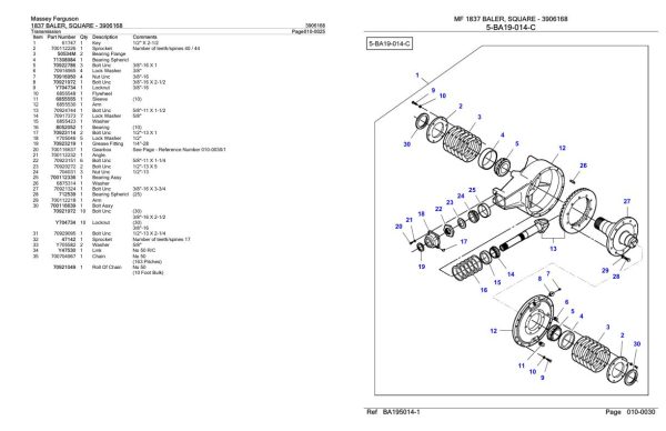 Massey Ferguson 1837 Baler Square Parts Catalog 3906168 2
