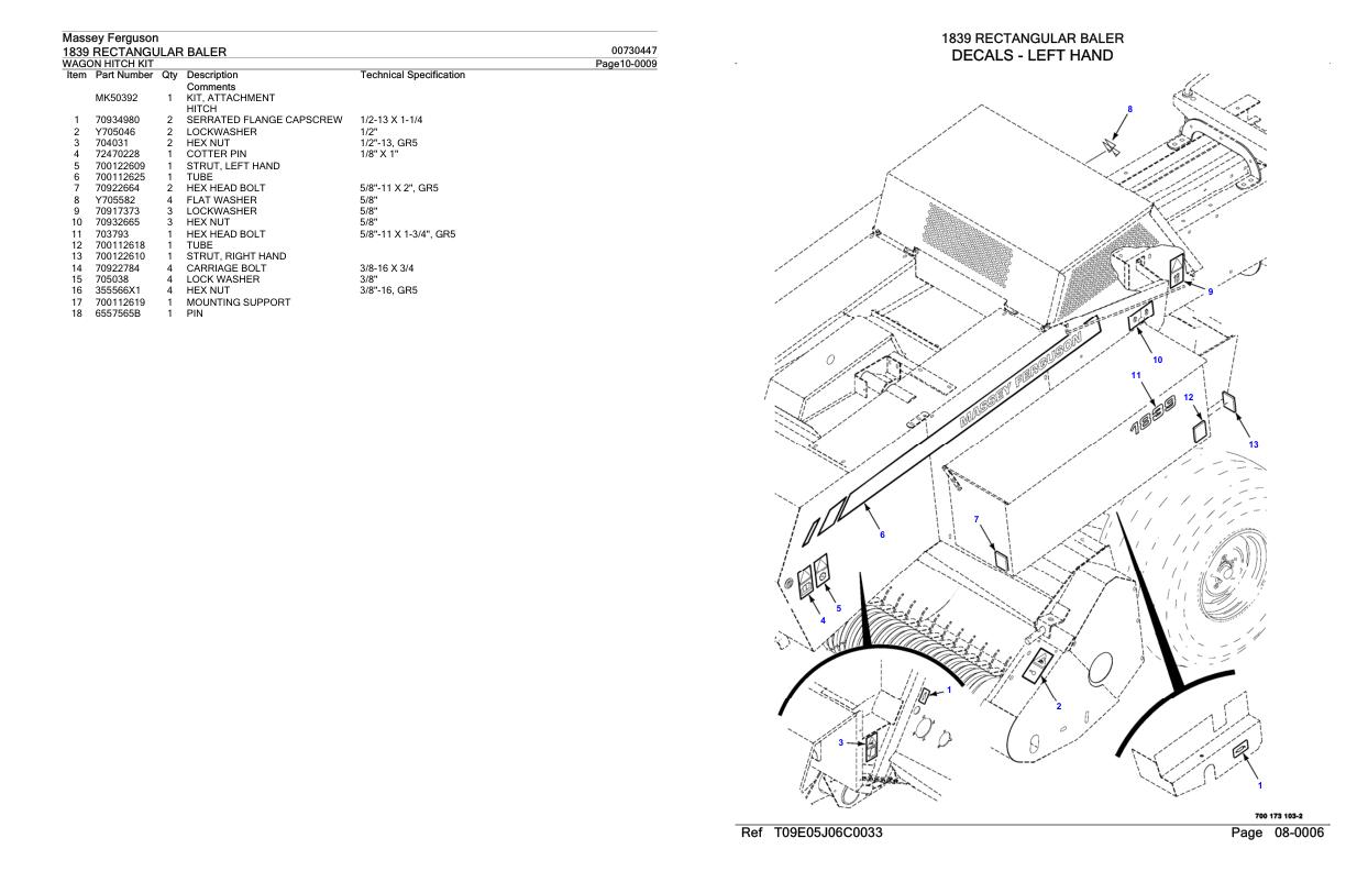 Massey Ferguson 1839 Rectangular Baler Parts Catalog 00730447 1