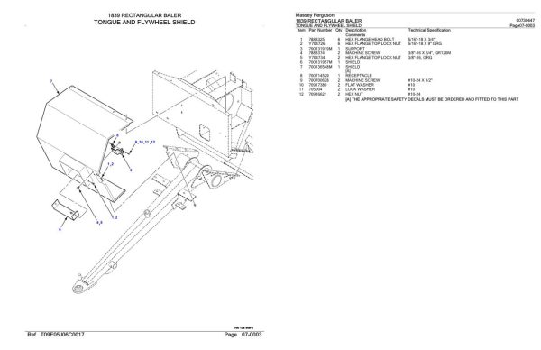 Massey Ferguson 1839 Rectangular Baler Parts Catalog 00730447 2