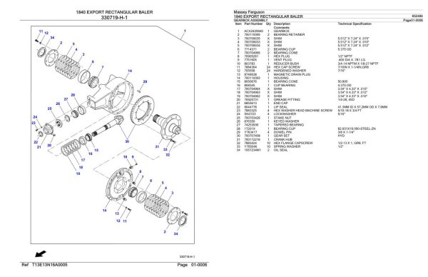 Massey Ferguson 1840 Export Rectangular Baler Parts Catalog 652484 1