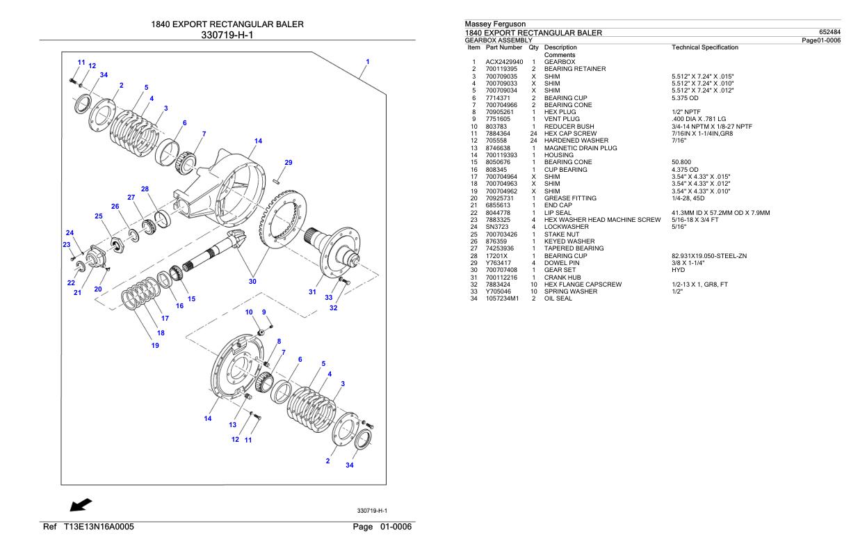 Massey Ferguson 1840 Export Rectangular Baler Parts Catalog 652484 1