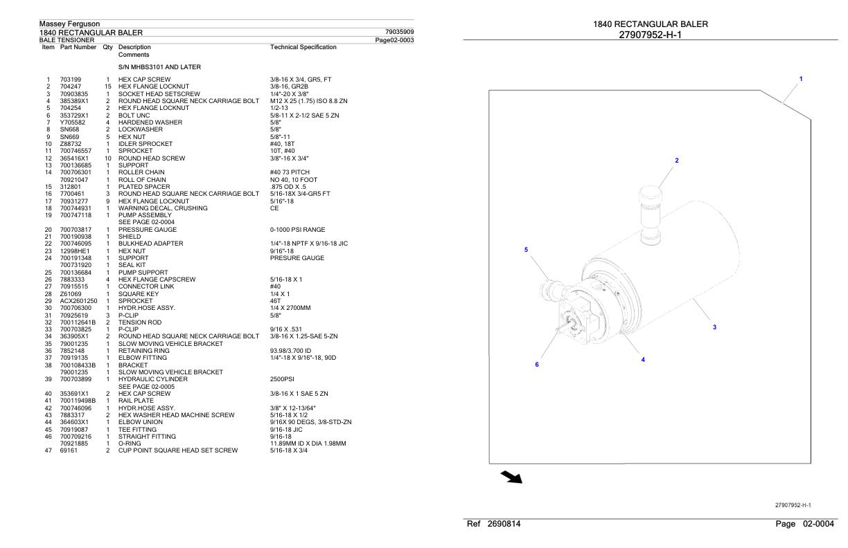 Massey Ferguson 1840 Rectangular Baler Parts Catalog 79035909 1
