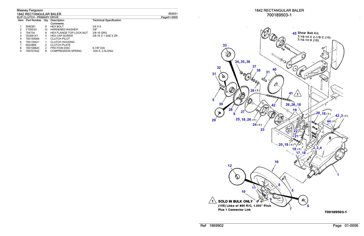 Massey Ferguson 1842 Rectangular Baler Parts Catalog 652031 1