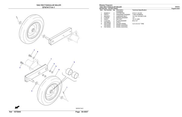 Massey Ferguson 1842 Rectangular Baler Parts Catalog 652031 2