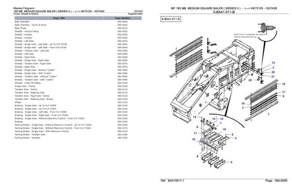 Massey Ferguson 185 MB Medium Square Baler Series II Parts Catalog 1637429 1