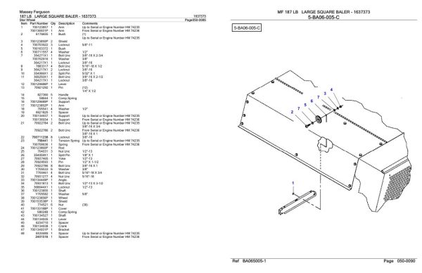 Massey Ferguson 187 LB Large Square Baler Parts Catalog 1637373 1