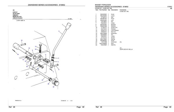 Massey Ferguson 200 500 600 Series Accessories Parts Catalog 819652 2