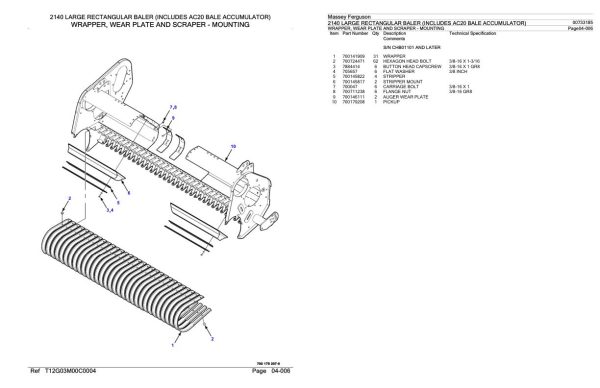 Massey Ferguson 2140 Large Rectangular Baler Parts Catalog 00733185 1