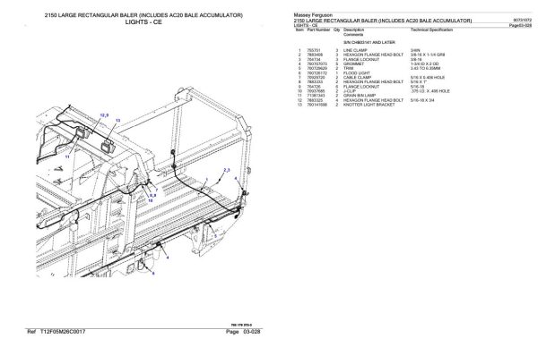 Massey Ferguson 2150 Large Rectangular Baler Parts Catalog 00731072 2