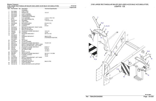 Massey Ferguson 2160 Large Rectangular Baler Parts Catalog 00732108 2