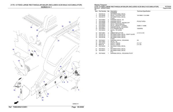 Massey Ferguson 2170 2170XD Large Rectangular Baler Parts Catalog 00730448 1