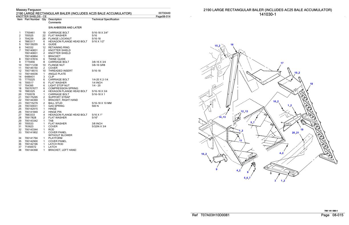 Massey Ferguson 2190 Large Rectangular Baler Parts Catalog 00730449 1
