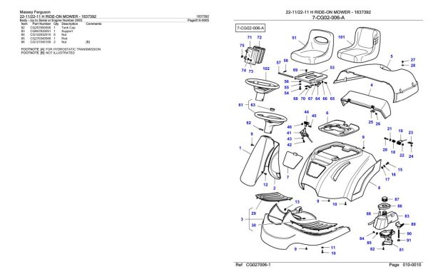 Massey Ferguson 22 11 and 22 11 H Ride On Mower Parts Catalog 1637392 1
