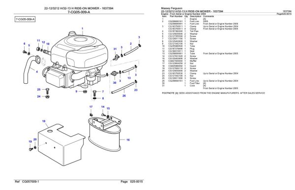 Massey Ferguson 22 12 3212 H and 32 13 H Ride On Mower Parts Catalog 1637394 1
