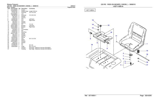 Massey Ferguson 220 RD Ride On Mower Diesel Parts Catalog 3906016 2