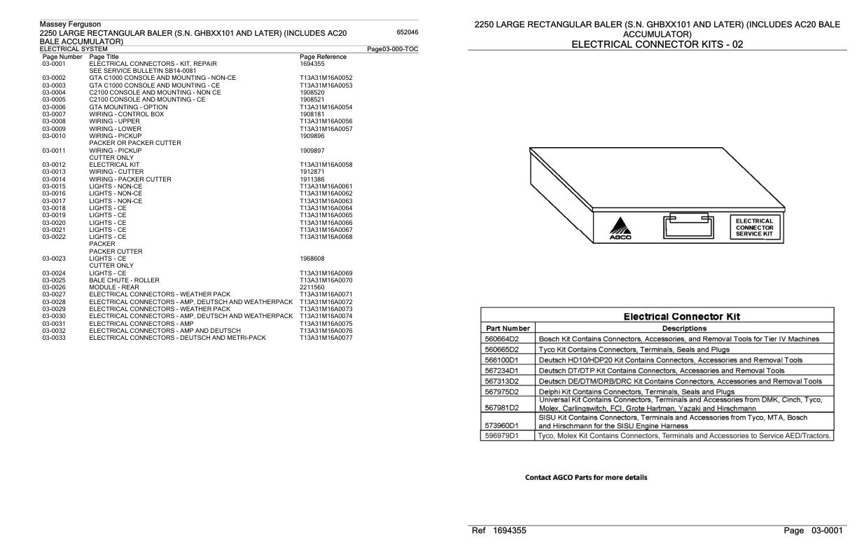 Massey Ferguson 2250 Large Rectangular Baler Parts Catalog 652046 1
