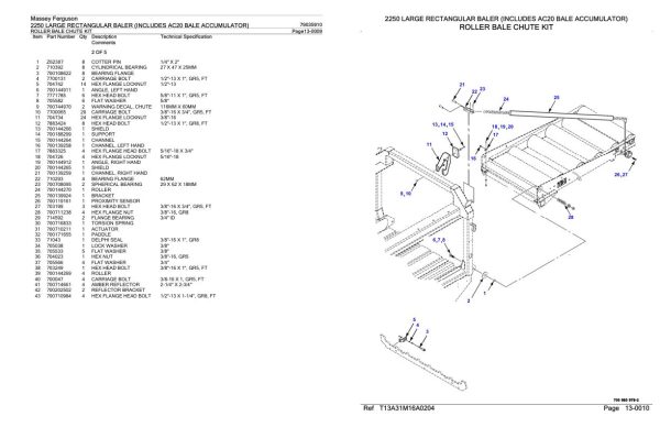 Massey Ferguson 2250 Large Rectangular Baler Parts Catalog 79035910 2