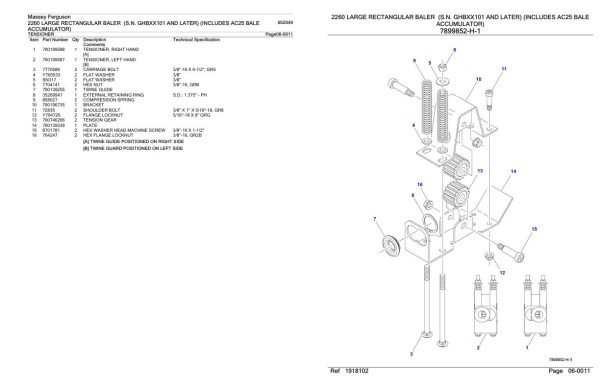 Massey Ferguson 2260 Large Rectangular Baler Parts Catalog 652049 1
