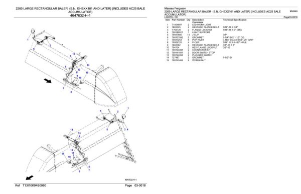 Massey Ferguson 2260 Large Rectangular Baler Parts Catalog 652049 2