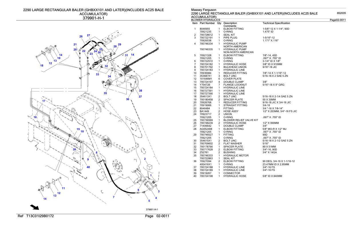 Massey Ferguson 2290 Large Rectangular Baler Parts Catalog 652035 1