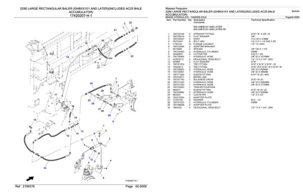 Massey Ferguson 2290 Large Rectangular Baler Parts Catalog 652035 2