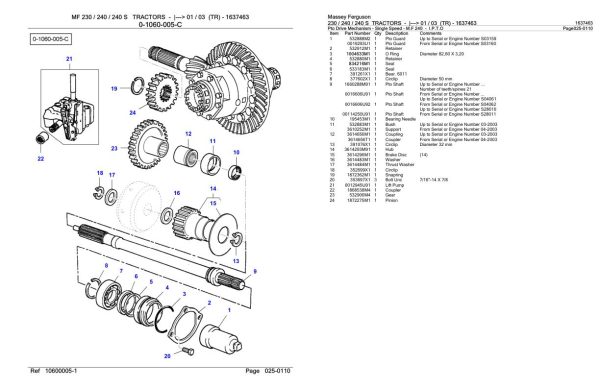 Massey Ferguson 230 240 240 S Tractor Parts Catalog 1637463 2