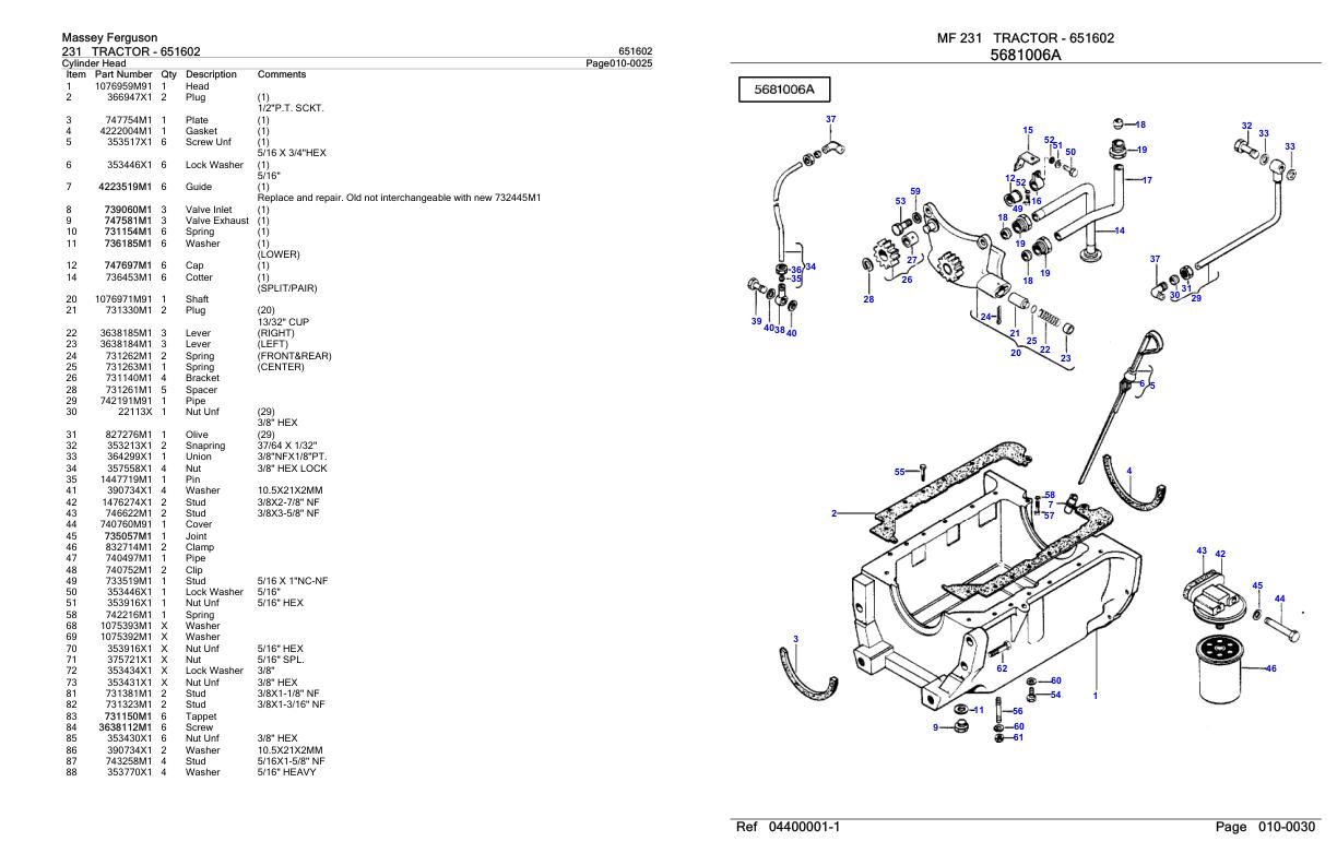 Massey Ferguson 231 Tractor Parts Catalog 651602 1