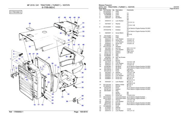 Massey Ferguson 231S 241 Tractor Parts Catalog 1637379 1