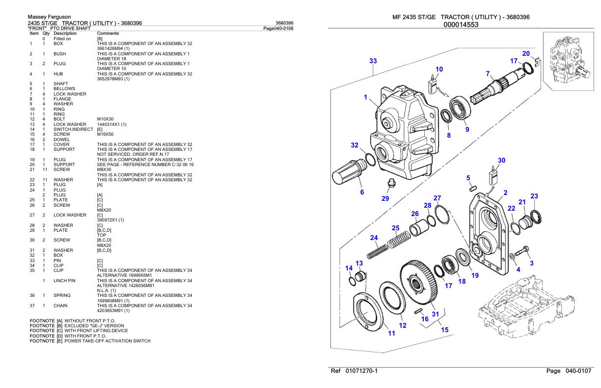 Massey Ferguson 2435 GE Tractor Parts Catalog 3680396 1