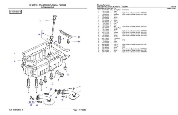 Massey Ferguson 271 281 Tractor Parts Catalog 1637375 2