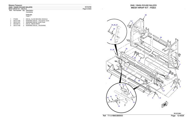Massey Ferguson 2846 2846A Round Balers Parts Catalog 00734789 2