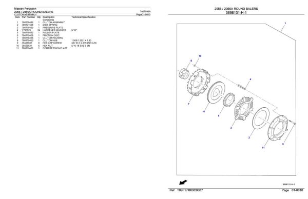 Massey Ferguson 2956 2956A Round Balers Parts Catalog 79035939 1