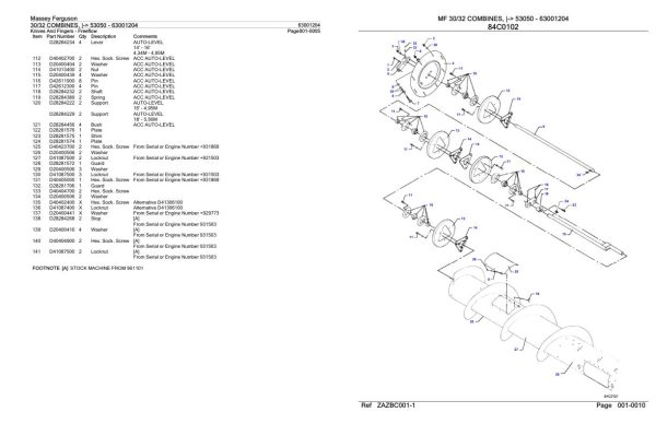Massey Ferguson 30 32 Combine Parts Catalog 63001204 2