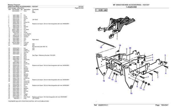 Massey Ferguson 3000 3100 3600 Accessories Parts Catalog 1637247 1