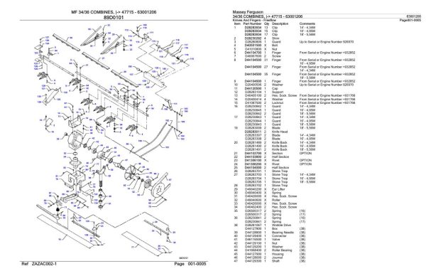 Massey Ferguson 34 36 Combine Parts Catalog 63001206 1