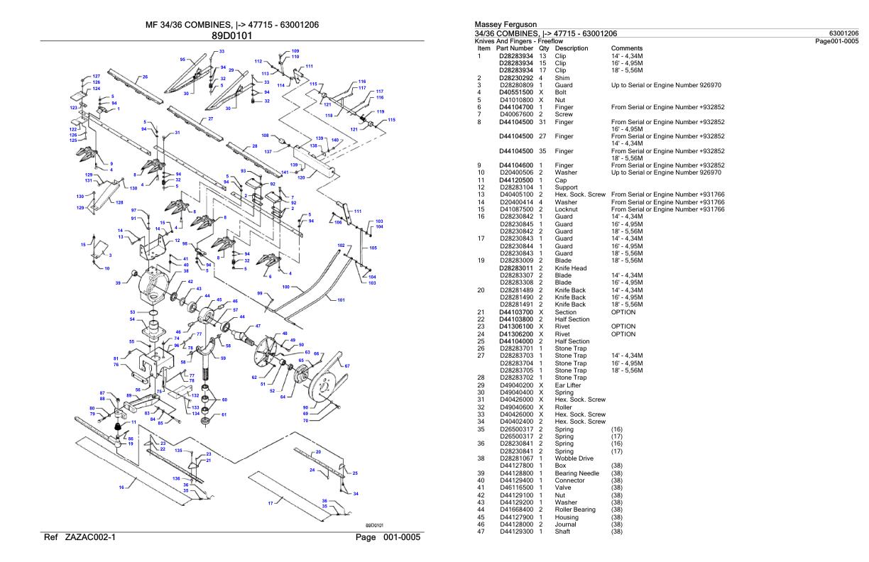Massey Ferguson 34 36 Combine Parts Catalog 63001206 1