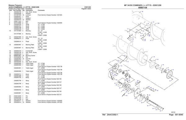 Massey Ferguson 34 36 Combine Parts Catalog 63001206 2