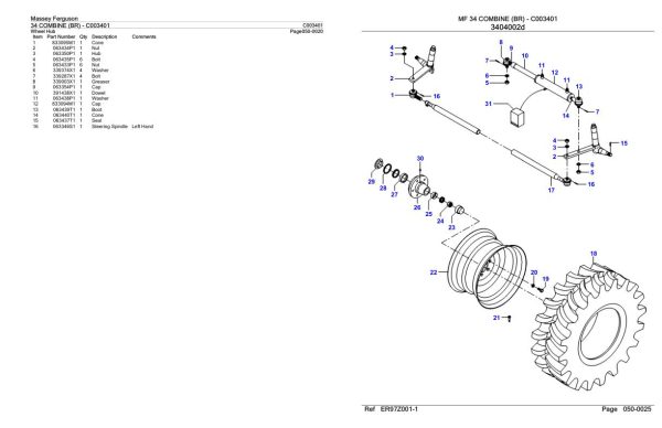 Massey Ferguson 34 Combine BR Parts Catalog C003401 2