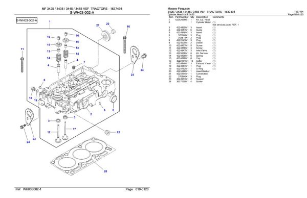 Massey Ferguson 3425 3435 3445 3455 VSF Tractor Parts Catalog 1637494 1