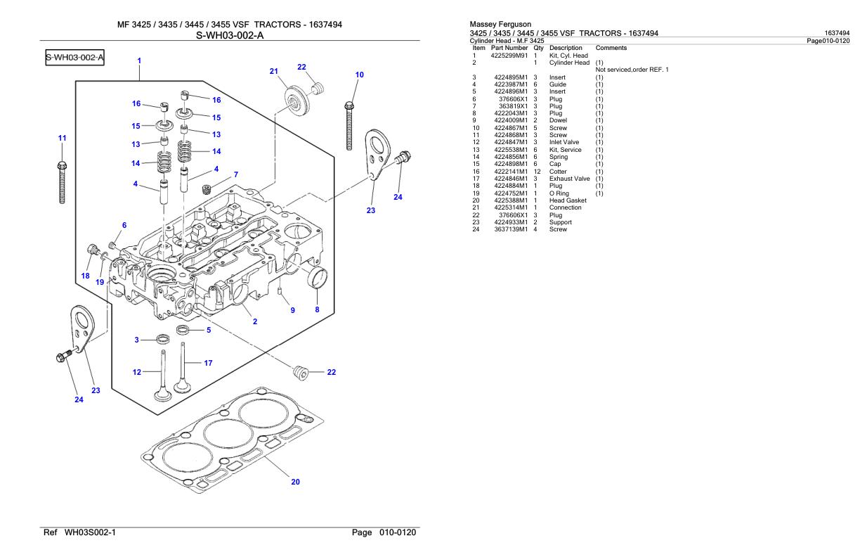 Massey Ferguson 3425 3435 3445 3455 VSF Tractor Parts Catalog 1637494 1
