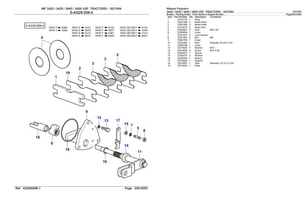 Massey Ferguson 3425 3435 3445 3455 VSF Tractor Parts Catalog 1637494 2