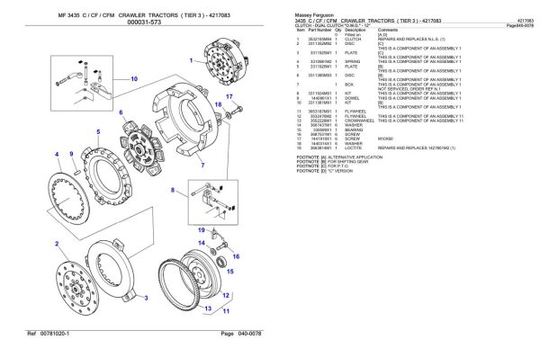 Massey Ferguson 3435 C CF CFM Crawler Tractor Parts Catalog 4217083 2